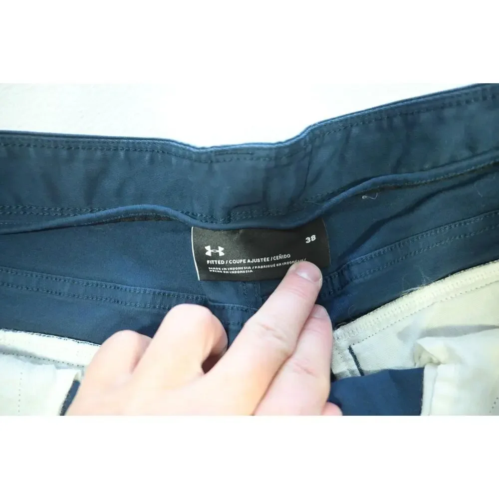 Under Armour‎ Khaki Shorts Cotton Blend Blue Fitted Athletic Stretch Mens Sz 38